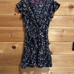 SHEIN Blue and White Ruffled Wrap Sundress